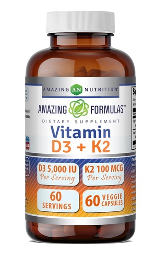 [BRSRA2QDCF5BA2A7] Amazing Formulas Vitamin D3 5000 IU with Vitamin K2 100 mcg | D3 + K2 Complex Supplement | Veggie Capsules | Non-GMO | Gluten Free | Made in USA (60 Count)