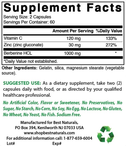 [BRSRMBT3DMIAIETJ] Berberine Plus 1000mg & Quercetin 最佳自然品配布罗梅兰