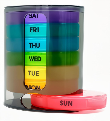 [BRSWYCA2AEDWCCLB] Weekly Pill Organizer (Twice-A-Day), Portable 7 Day Pill Box Case with Stackable AM/PM Compartments for Pills, Vitamin, Fish Oil, Supplements,Rainbow (Rainbow)