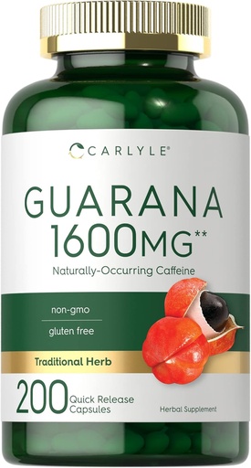 [BRSW2BQ2OACAEGT6] Carlile Guarana sweet Capsules | 1600 Mg | 200 เคานต์ | Occfaction Caffeine Supplement | Not-GMO, Glute free.