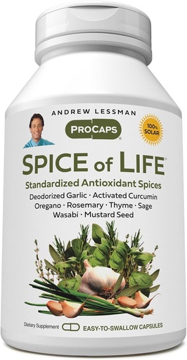 [BRSWGBDQCMBRMELU] ANDREW LESSMAN Spice of Life 60 Capsule - Opt extracte stabilite științific, concentrate. Sanatate-Promoting Spices. Usturoi, Curcumin, Oregano, Rosemary, Sage, Cimbru, Seminţe de muştar, Wasabi