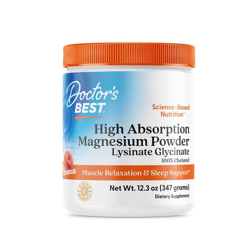 [BRSWGBITCEPBGCDK] Doctor's Best High Absorption Magnesium Powder (Peach Flavored) 100% Chelated TRACCS, Not Buffered, Headaches, Muscle, Vegan, Peach Flavor, 12.3 Ounce (Pack of 1)