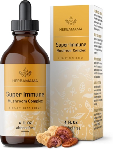 [BRSWYZD7AF5GOETU] HERBAMAMA Super Immune Mushroom Supplement - Vegan 8-Musherom Complex Blend with Reishi, Lion's Mane, Cordyceps & Chaga Extract - Non-GMO, Alkohol-free, Cukor-free Imunity Drops, 56-Day Supply