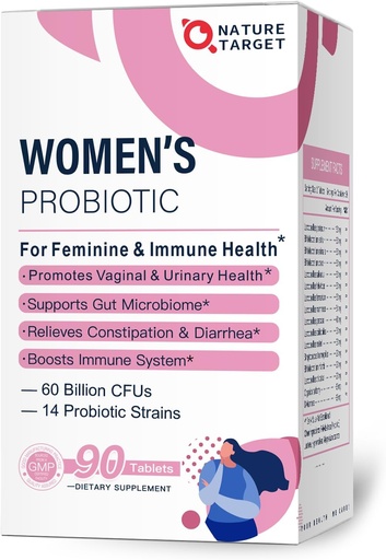 [BRSW2ZAPAAMWGEQ3] NATURE TARGET Probiotics-for-Women with Prebiotics, Cranberry and D-Mannose, 60-Billion-CFUs, Women's Probiotic for Digestive Health/Gut Health/Immune Booster