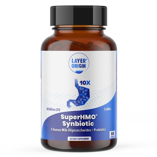 [BRSRAEL4DEBWK2DO] SuperHMO: Synbiotic Capsules with 5 HMO Prebiotics & 40 Billion CFU Probiotics - Bifidobacteria & Lactobacillus, 60 Count