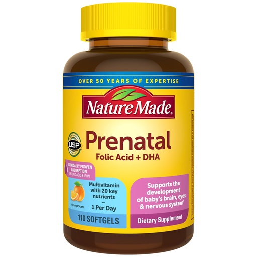 [BRSWGEARCUHRO2Q7] Nature Made Prenatal Vitamins for Women with Folic Acid + DHA, Prenatal Vitamin and Mineral Supplement for Daily Nutritional Support, 110 Softgels, 110 Day Supply
