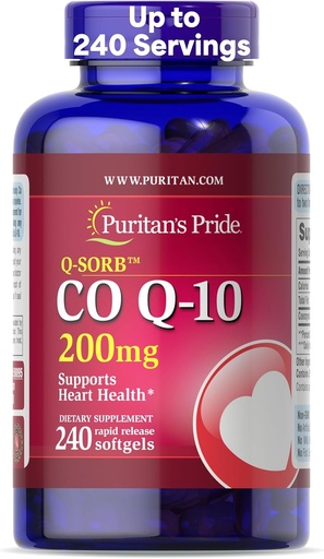 [BRSWIZ3RCACREEI3] Puritan's Pride Coenzyme CoQ10 200mg, Dietary Supplement for Heart Health, Blood Pressure, Oral Gum Health, and Healthy Aging Support, 240 Servings, Rapid Release Softgels