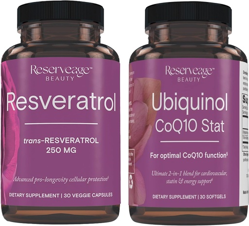 [BRSROHQBPIMWEHQ3] Reserveage Beauty, Resveratrol 250 mg, Antioxidant Supplement for Heart and Cellular Health 30 Caps & Ubiquinol CoQ10 Stat - Support for Cardiovascular System, Energy Levels & Cellular Health - 30