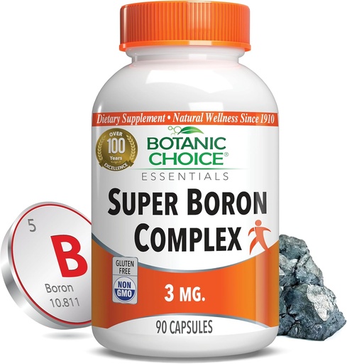 [BRSWIYYMB4IRWHIZ] Botanic Choice Super Boron Complex (3mg) - Προάγει την υγεία των οστών και του προστάτη με τη μεταφορά ασβεστίου & μαγνησίου - 3 μορφές βορίου για άνδρες και γυναίκες (90 κάψουλες)
