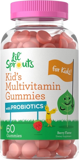 [BRSWYBAHBMDW233B] Carlyle Kids Multivitamin Gummies con Probiotici | 60 Chewables | Berry Flavor | Vegetariano, Non OGM, Gluten Free Children's Supplement | by Lil' Sprouts | Packaging May Vary