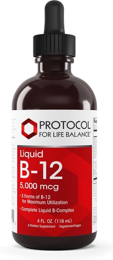 [BRSWIY3YC4OBMF3M] PROTOCOL FÖR LIFE BALANCE Liquid B-12 5,000mcg - Nervous System Support - med B Vitaminer - Dairy Free & Vegan Vitamin B Liquid - 4 fl oz