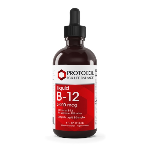 [BRSWIY3YC4OBMF3M] PROTOCOL FOR LIFE BALANCE Liquid B-12 5,000mcg - Nervous System Support - with B Vitamins - Dairy Free & Vegan Vitamin B Liquid - 4 fl oz