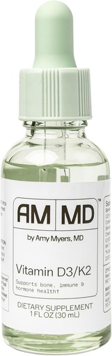 [BRSWY2YQOJ7Q43I3] Amy Myers MDaminad D3/K2 Liquid - Suports Bone Health, Imne function i balanç de Hormone - Alta absorció - No- Darry, Guten-Free - 1 fl oz (30 Servings)