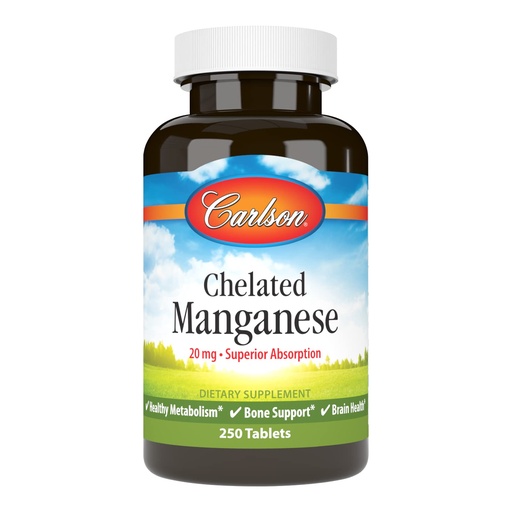 [BRSWIYILCUAACGTG] Carlson - Chelated Manganese, 20 mg - Superior Absorption, Healthy Metabolism, Bone Support & Brain Health, 250 Tablets