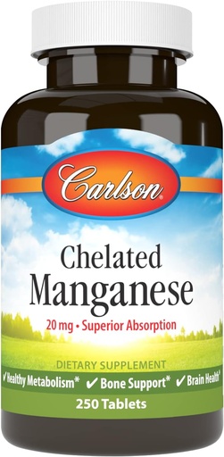 [BRSWIYILCUAACGTG] Carlson - gecheleerde Mangaan, 20 mg - Superieure Absorptie, Gezond Metabolisme, Bone Support & Brain Health, 250 tabletten