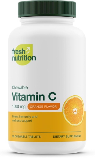 [BRSWYZD7PJYRMETZ] Fresh Nutrition Vitamin C Chewables - Powerful 1500mg Per Day Immune Support - All Natural Tasty VIT C Supplement - Vegan Friendly, Non-GMO, Gluten & Soy Free - 90 Chewable Tablets