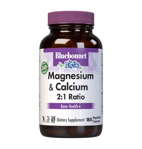 [BRSWIYQTPMJWIFDM] Bluebonnet Nutrition Magnesium & Calcium 2:1 Ratio, Bone Health*, Non-GMO, Vegan, Kosher Certified, Gluten-Free, Soy-Free, Dairy-Free, 180 Vegetable Capsules, 60 Servings