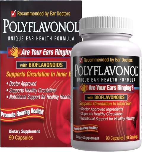 [BRSWIZIFOMGWMG3K] Polyflavonol z bioflavonoidi, Tinitus Relief, Edinstvena formula zdravja ušesa, podporo zvonjenje ušesa, Podpira kroženje v notranjem ušesu, spodbuja zdravje sluha, 90 kapsule, 30 Serving