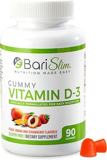 [BRSWGGT6O4BBGG3X] BariSlim Bariatric Vitamin D-3 Gummies - specielt Formuleret Gummy Vitamin til patienter efter vægttab Kirurgi - Nem til det daglige og store smagfulde frugtsmag