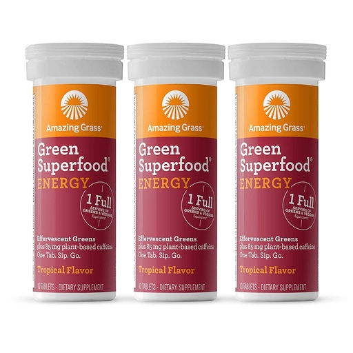 [BRSWGAYDAEBBYCLL] Amazing Grass Effervescent Energy Tabletleri: Greens + Green Tea Caffeine, Su Flavoring Tableti Antioksis, Nootropics Support, Tropikal, 10 (Paket 3)