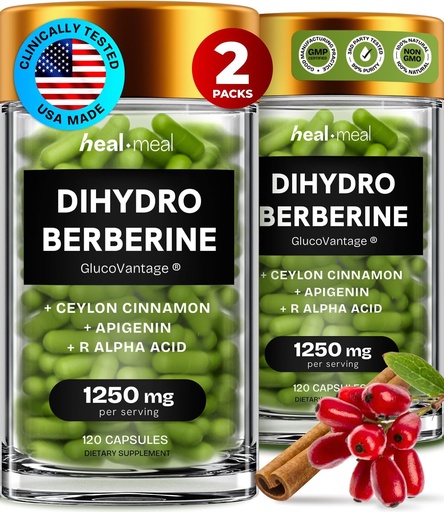 [BRSRAGDQBYOWOCA7] Dihydroberberine Supplement - Dehydro Berberine Organic -Super Berberine Supplement with Ceylon Cinnamon & R Alpha Lipoic Acid & Apigenin - Hydroberberine 240 caps (2 Packs)