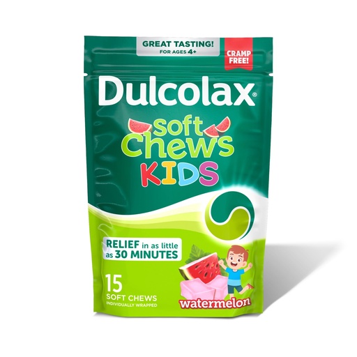 [BRSW2BT5DMMWKFIV] Dulcolax Kids Saline Laxative Soft Chews, Stimulant-Free Laxatives, Gentle Constipation Relief for Kids, Softens Stool, Watermelon Flavor, Magnesium Hydroxide 1200 mg, 15 Count