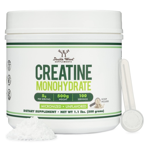 [BRSRMHYZB4MWGEQ3] Creatine Monohydrate Powder 1.1lbs (100 Servings of 5 Grams Each) - No Fillers, Vegan Safe, Non-GMO, Gluten Free by Double Wood