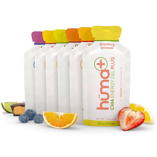 [BRSWKEYBOADR6F36] Huma Plus (Double Electrolytes) Chia Energy Gel, Variety Pack, 12 Gels - Stomach Friendly, Real Food Energy Gels