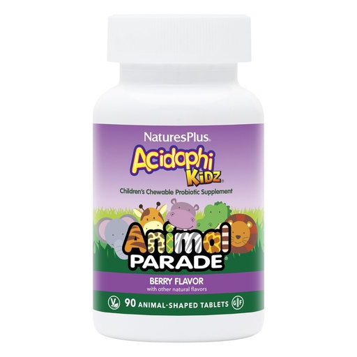 [BRSWG2YQDMCWAF34] NaturesPlus Animal Parade AcidophiKidz, Berry Flavor - 90 Chewable, Animal-Shaped Tablets - Pack of 2 - with Probiotics, FOS & Grape Seed - 180 Total Servings