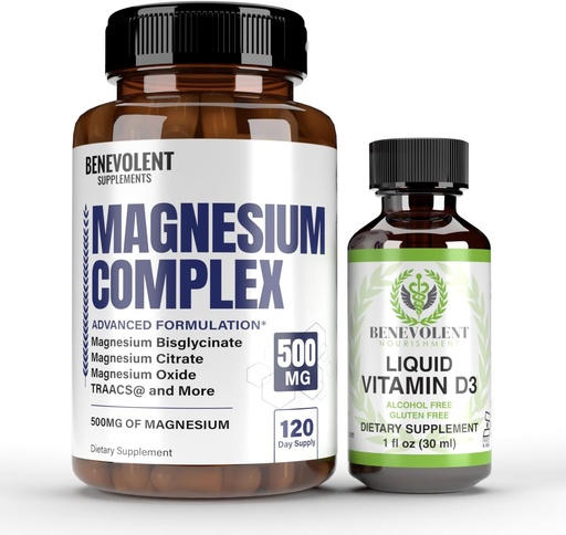 [BRSRAZIDOYMWYFY7] Magnesium Complex with 5 Best Forms & Liquid Vitamin D3 5000 IU Bundle - 4 Month Supply of 500mg Magnesium Glycinate, Oxide, Taurate, Chelate, Magnesium Citrate - Sleep & Immune Support