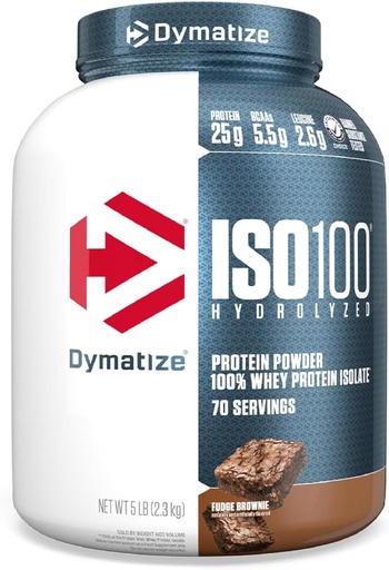 [BRSWKGQ5AEEGOH3I] Dymatize ISO 100 Hydrolyzed Whey Protein Powder Isolate, Fudge Brownie, 5 Pound