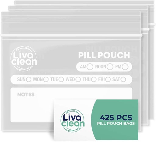 [BRSWYHYRPIIQIFYY] LivaClean 425 Pack Upgraded Thickness Pill Pouches for Travel - Pill Bags, Medicine Bag for Traveling