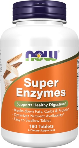 [BRSWIY32BQIR6E3M] AHORA Suplementos Alimentarios, Super Enzymes, Formulados con Bromelain, Bile Ox, Pancreatin y Papain, 180 Tablets