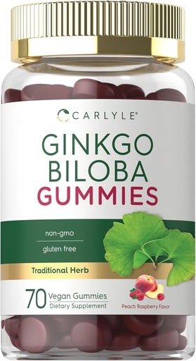 [BRSRMEAZDNYAEHT2] Carlyle Ginkgo Biloba 300mg | 70 Gummies | 45:1 Leaf Extract | with Peach Raspberry Flavor | Vegan, Non-GMO, Gluten Free Supplement