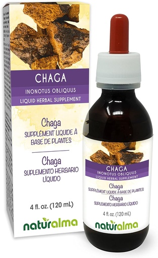 [BRSWYCTYBAMG2DLZ] Naturalma Chaga (Inonotus obliquus) Schimmel of paddo Alcoholvrije tinctuur - 4 fl oz Liquid Extract in druppels - Kruidensupplement - Veganistisch
