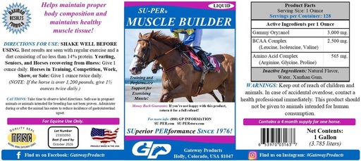 [BRSROHA7DIJR4A3D] SU-PER Muscle Builder Horse Supplement - Training and Performance Support for Exercising Muscle - 1 Gallon, 4 Month Supply