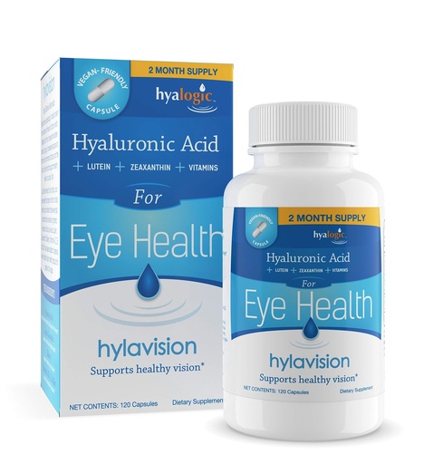 [BRSWIYQTPMPACE34] Hyalogic HylaVision Eye Vitamins – with Hyaluronic Acid, Clear Eyes with Lutein and Zeaxanthin Supplements for Eye Care Eye Health Support - 120 Capsules
