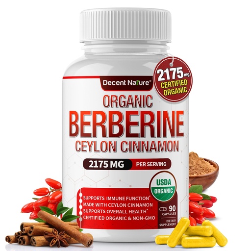 [BRSRAZYEDIMGECL5] Organic Berberine with Ceylon Cinnamon 2175mg - Premium berberine supplement high purity extract USDA Organic, support immune system, Berberine Plus Complex, Non-GMO Vegan for Men Women 90 Capsules