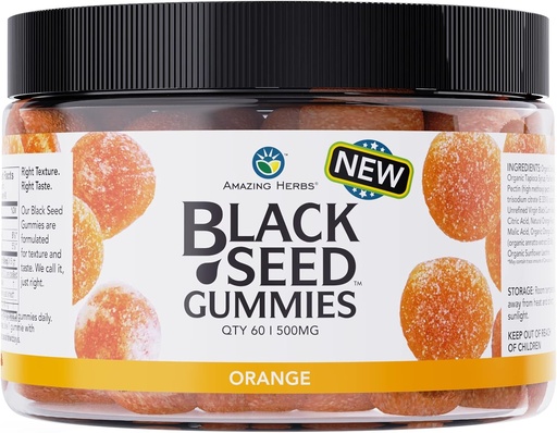 [BRSW2AA5OABQY2D3] 놀라운 허브 유기 블랙 씨앗 오일 Gummies - 서빙 당 500mg, 콜드 프레스 블랙 Cumin 씨앗, Nigella Sativa로 만든, 도움 Boost Immunity, 건강한 소화 지원 - 오렌지 맛 60 카운트
