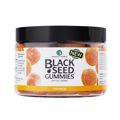 [BRSW2AA5OABQY2D3] Amazing Herbs Organic Black Seed Oil Gummies - 500mg Per Serving, Cold Pressed Black Cumin Seed, Made with Nigella Sativa, Helps Boost Immunity, Supports Healthy Digestion - Orange Flavor 60 Count