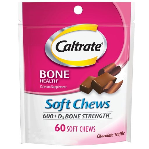 [BRSWKYQPAF6AEETA] Caltrate Soft Chews 600 Plus D3 Calcium Vitamin D Supplement, Chocolate Truffle - 60 Count