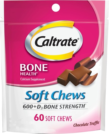 [BRSWKYQPAF6AEETA] Caltrato Soft Chews 600 Plus D3 Calcio Vitamina D Suplemento, Chocolate Truffle - 60 Cuenta