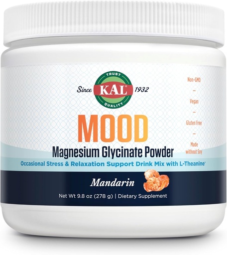 [BRSROGL4OQHWMD3F] KAL Mood Magnesium Powder with L-Theanine - 普通话Flavor Magnesium 补充语 - 放松支持,高吸收度,不添加糖,Vegan,Gluten Free, Made without Soy - 40 services, 9.8 oz
