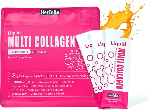 [BRSRAAL7PJ5B63TG] Liquid Collagen for Women, 10000mcg Biotin, 8000mg Multi Type Collagen Peptides, Hyaluronic Acid, Vitamin C, Skin, Nail, Hair Supplement, Orange Flavor, 10 Fl oz. (1 Pack, Orange)
