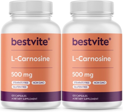 [BRSWGFDQO4GRGHLH] BESTVITE L-Carnosine 500mg (240 Capsules) (120x2) No Fillers - No Stearates - Non GMO - Gluten Free