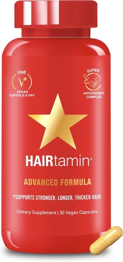 [BRSWYHDRCIIBOFYU] HAIRtamin Vegan Hair Vitamins for Faster Hair Growth | All Natural Biotin Hair Growth Vitamin Capsules to Support Healthy Hair Skin and Nails | May Reduce Hair Loss & Thinning | 30 Capsules