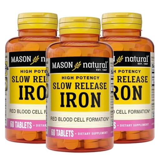 [BRSWIF3QBR7AEC3E] Mason Natural Slow,Release Iron (Ferrous Sulfate) 50 mg Tablets, 180 Day Supply, High Potency Supplement, Gentle on Stomach, 3 Pack