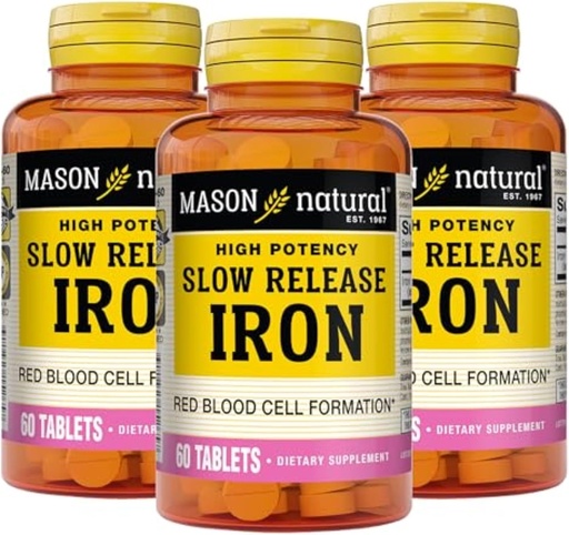 [BRSWIF3QBR7AEC3E] Mason Natural Slow,Release Iron (sulfato ferroso) 50 mg Tabletas, 180 Day Supply, High Potency Supplement, Gentle on Stomach, 3 Pack