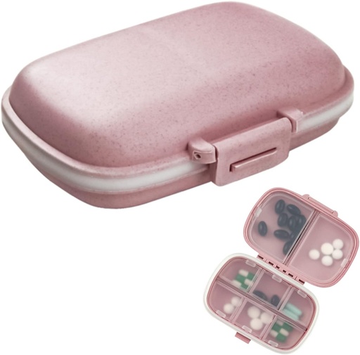 [BRSRMHQTBUMAYYLU] 1Pack Travel Pill Organizer, 8 Compartments Portable Pill Case, Small Pill Box for Pocket Purse Portable Medicine Vitamin Container Pink