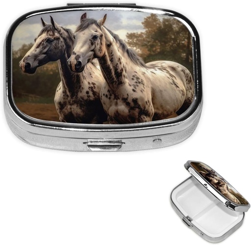 [BRSRABTYOZYAOHL7] Pill Case Pill Box with Mirror Small Pill Organizer 2 Compartment Two Horse Travel Pillbox for Purse or Pocket Portable Pill Container Cute Medicine Organizer